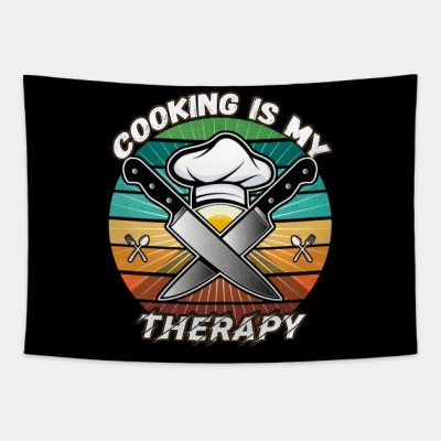 Cooking Is My Therapy Funny Culinary Quote Tapestry Official Cooking Merch