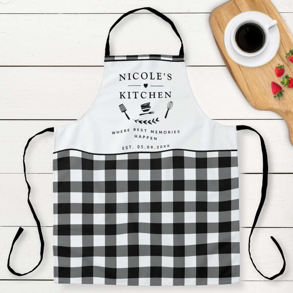 custom text black and white buffalo plaid kitchen apron r f4fsdi 1000 - Cooking Gifts