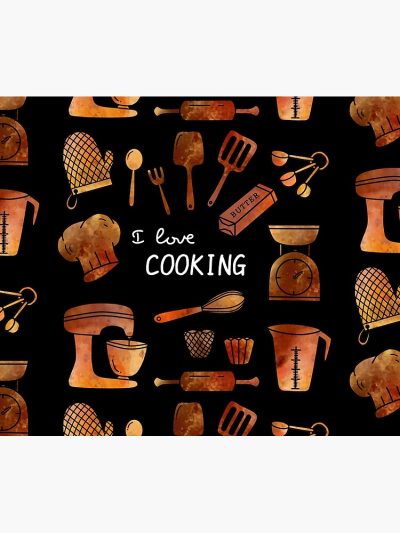 I Love Cooking Doodle Black Tapestry Official Cooking Merch