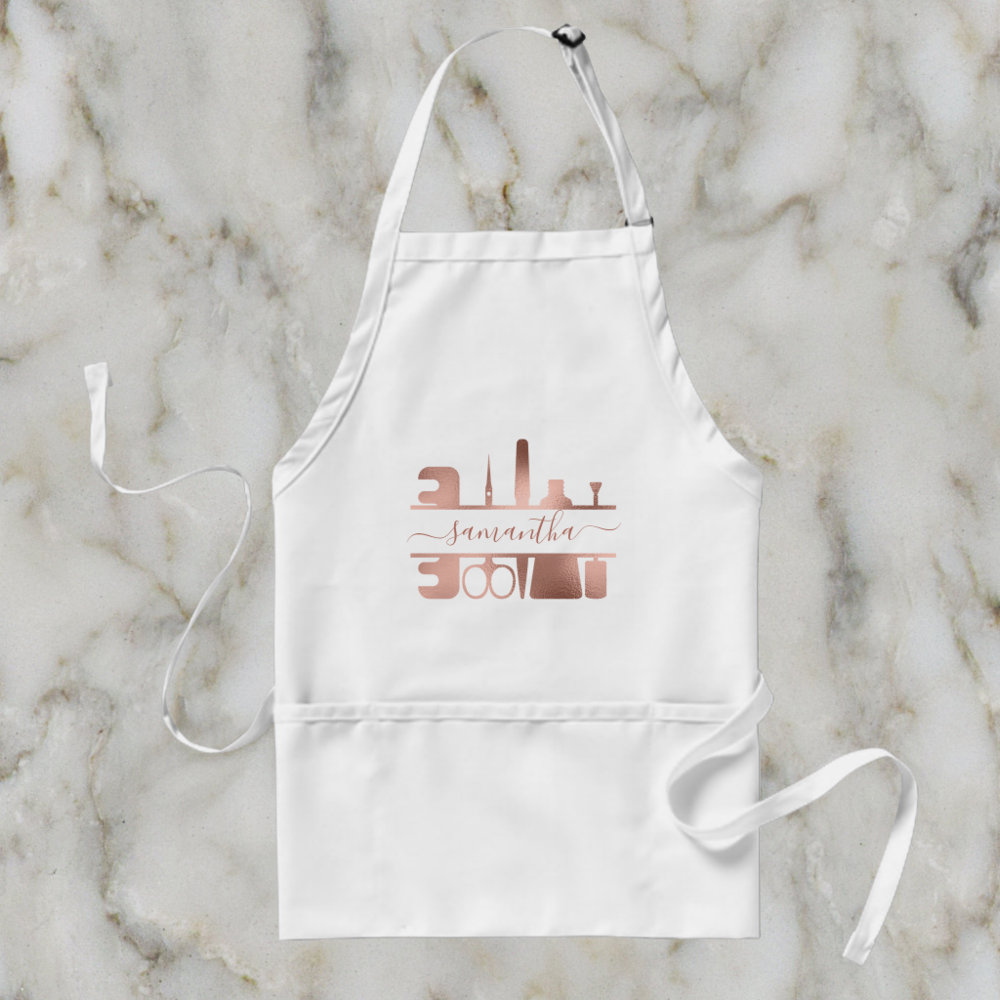 rose gold personalized name beauty nail salon adult apron r 7cyk39 1000 - Cooking Gifts