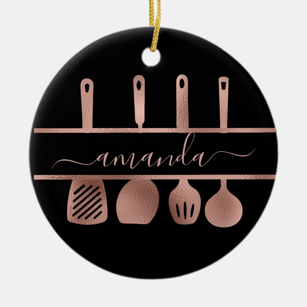 rose gold utensils personal chef cooking baking ceramic ornament - Cooking Gifts