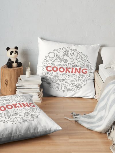 Cooking Print Throw Pillow Official Cooking Merch