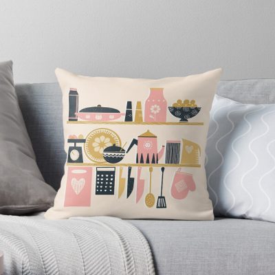 Colorful Cooking In A Mid Century Scandinavian Kitchen Throw Pillow Official Cooking Merch