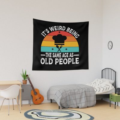 Retro It'S Weird Being The Same Age As Old People Cooking Husband Funny Man Cooking Mens Cooking Chef Tapestry Official Cooking Merch