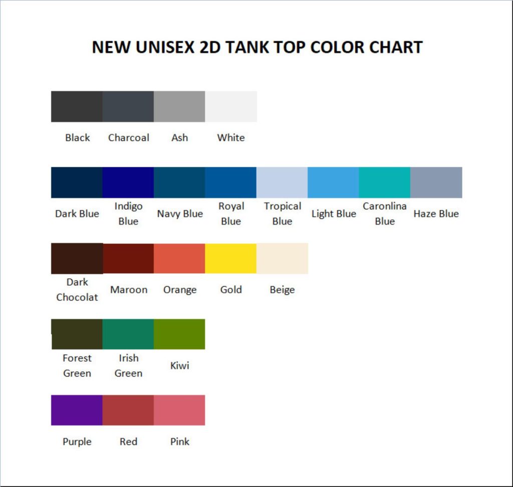 tank top color chart - Cooking Gifts