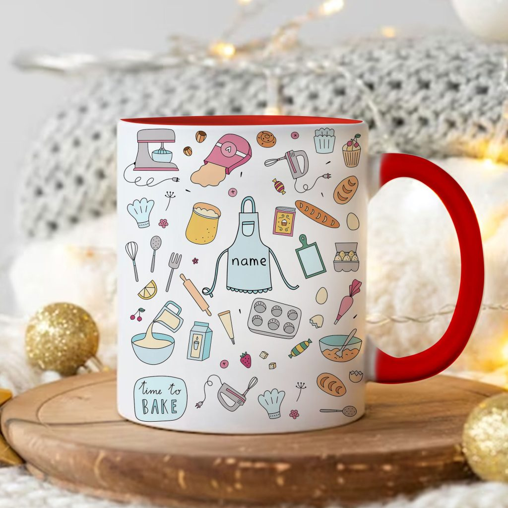 Personalized Baking Mug, Baking/Cooking Elements Mug, Custom Name Coffee Cup